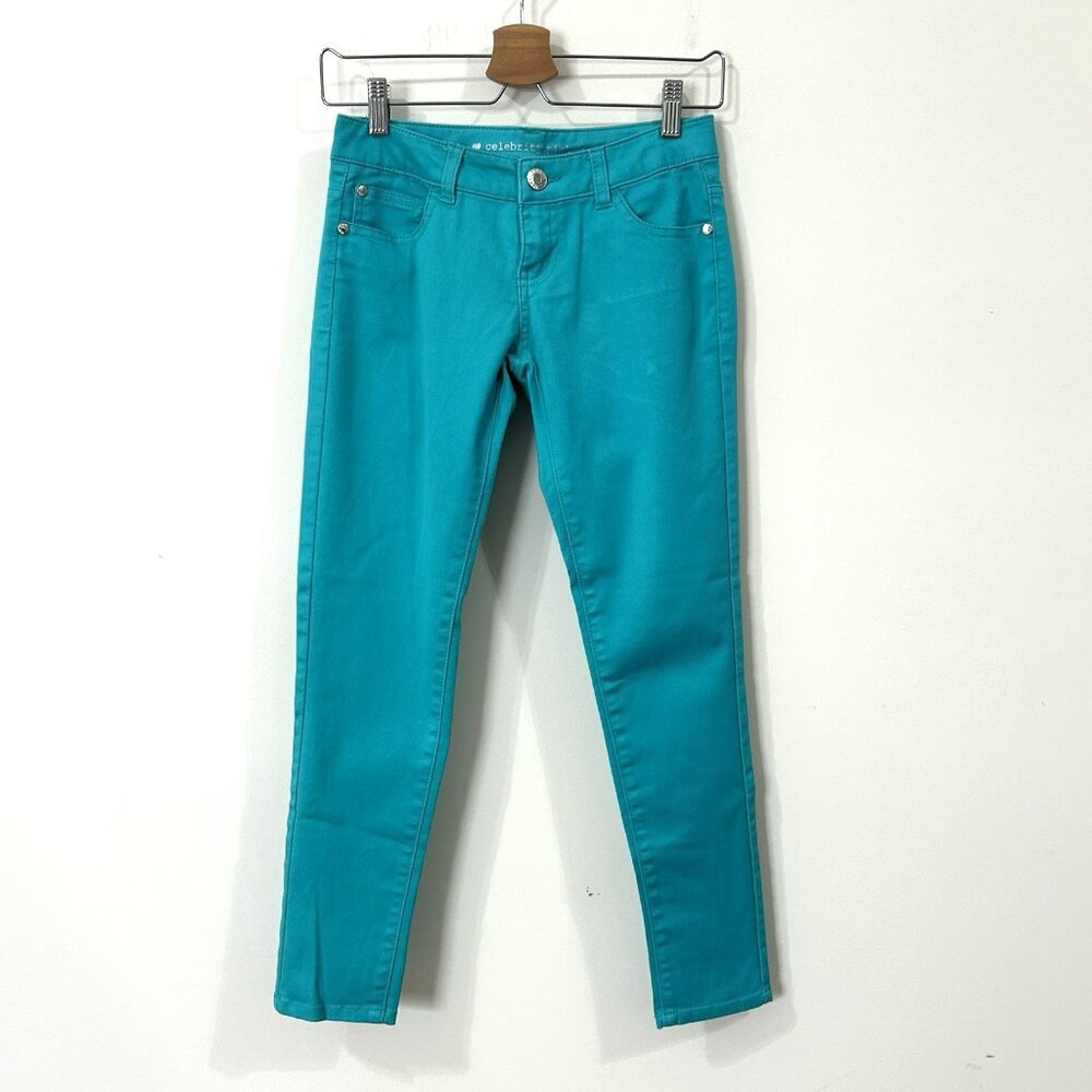 CELEBRITY PINK Stretch Skinny Pants Womens Size 1 Mosaic Turquoise
